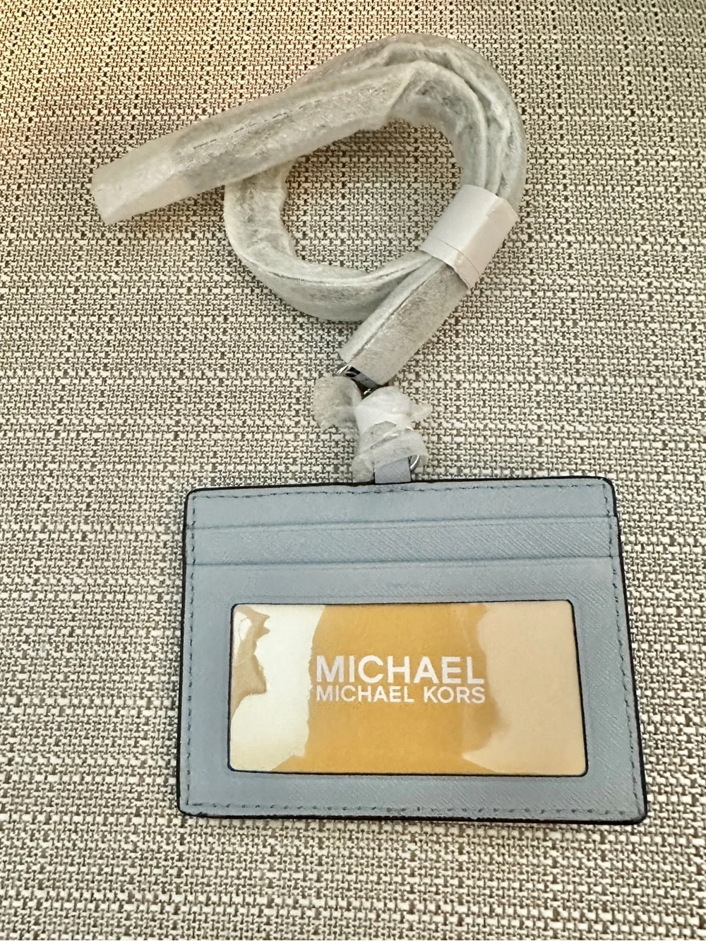 Michael Kors Pale Blue Jet Set Travel Card Holder Lanyard with Zip Pocket
